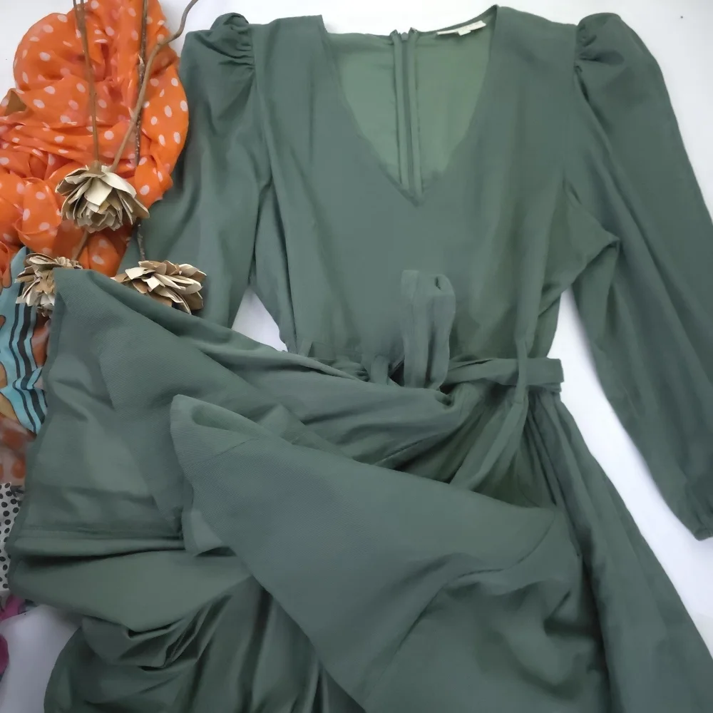 Laroque Orignal Green Corded Party Dress Chic Long Sleeve Sz L. - Picture 7 of 11